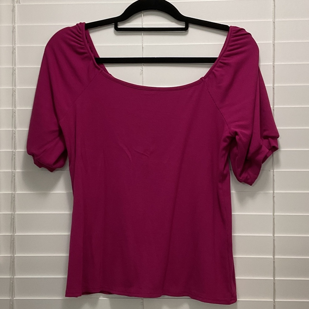 Grace & Lace Short Sleeve Scoop Neck Top - Magenta